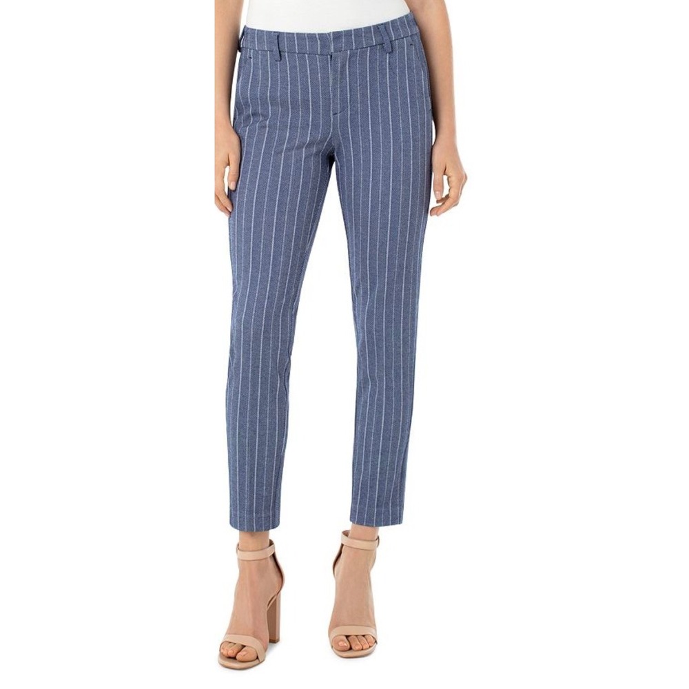 NEW Liverpool Kelsey Knit Trousers Blue Herringbone Pinstripe Pants 8/29